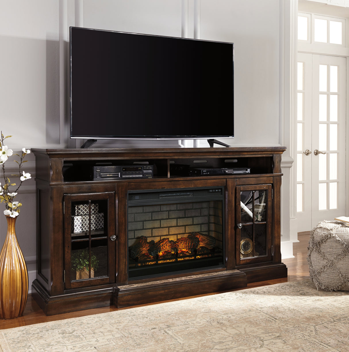 Furniture City - MS - Ashley Furniture - Roddinton 72" TV Stand with Electric Fireplace - 72" TV Stand with Electric Fireplace / Dark Brown - W701W8