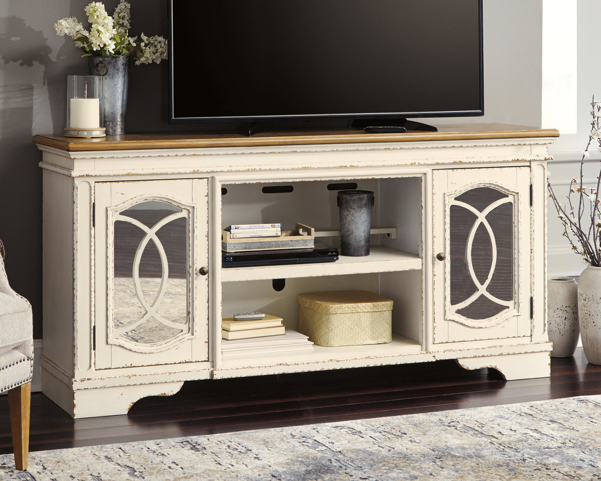 Furniture City - MS - Ashley Furniture - Realyn 74" TV Stand - 74" / Chipped White - W743-68