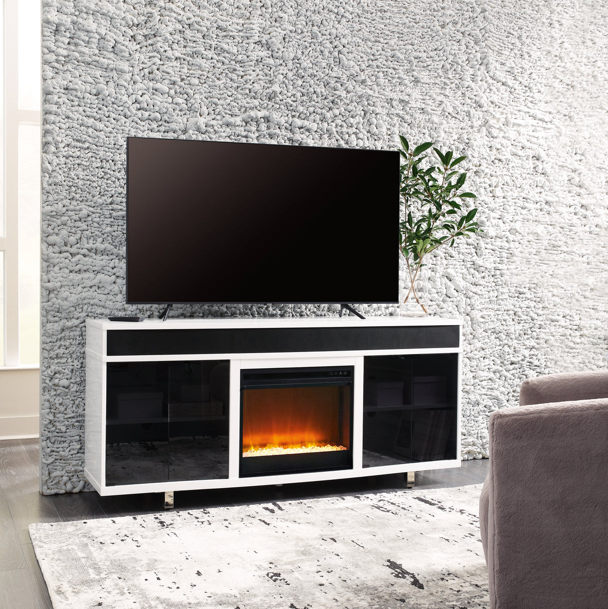 Furniture City - MS - Ashley Furniture - Gardoni 72" TV Stand with Electric Fireplace - 72" TV Stand with Electric Fireplace / White/Black - W756W1