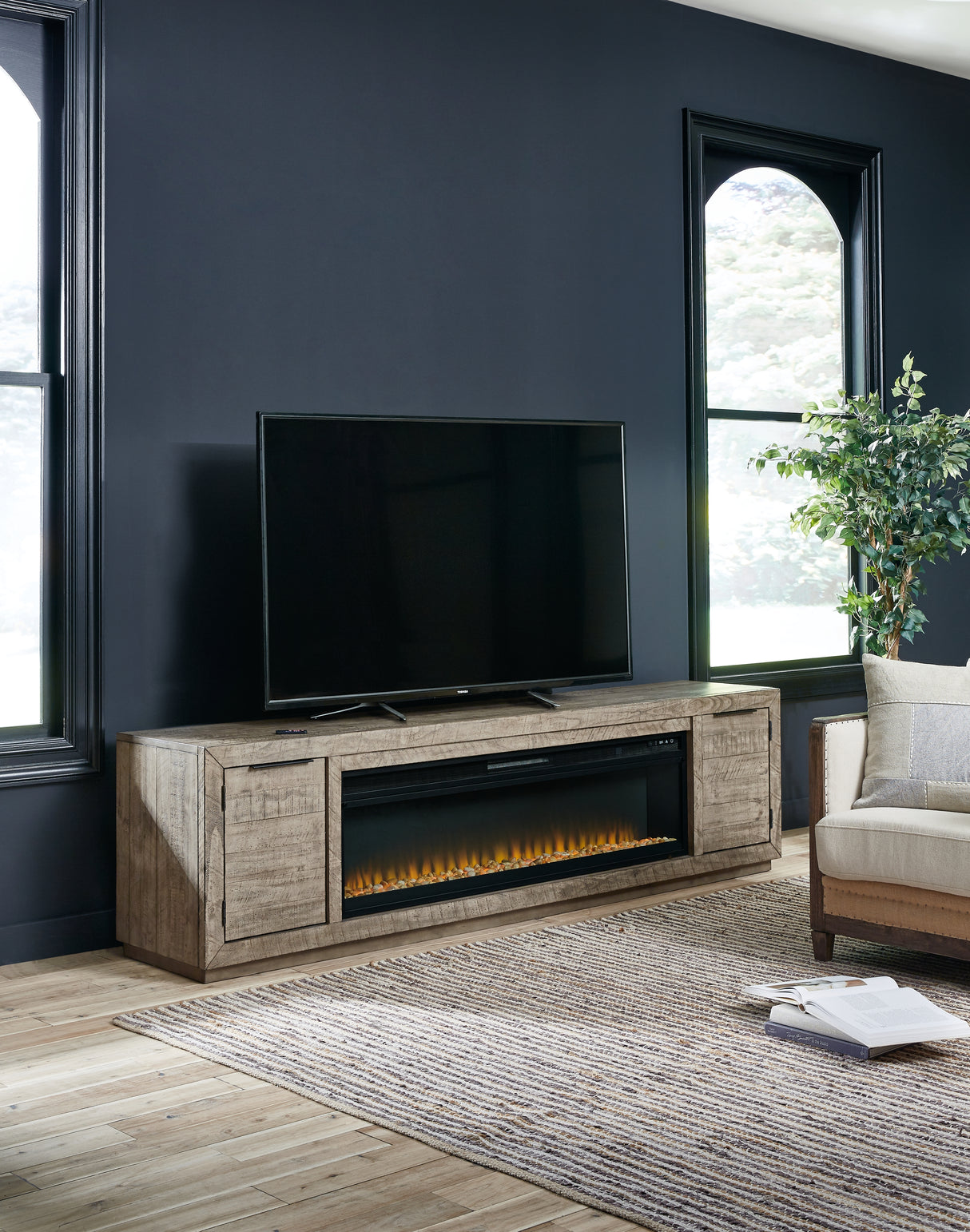 Furniture City - MS - Ashley Furniture - Krystanza TV Stand with Electric Fireplace - TV Stand with Electric Fireplace / Weathered Gray - W760W1