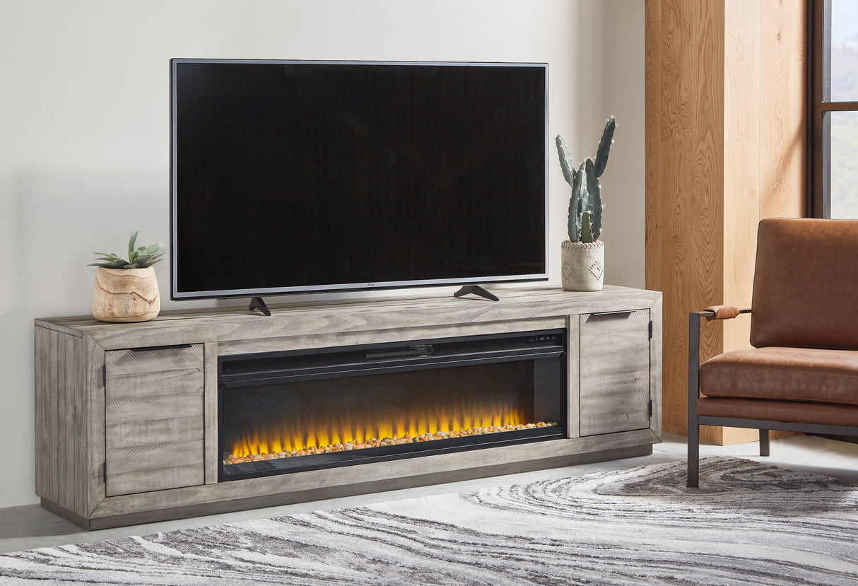 Furniture City - MS - Ashley Furniture - Naydell 92" TV Stand with Electric Fireplace - 92" TV Stand with Electric Fireplace / Gray - W996W1