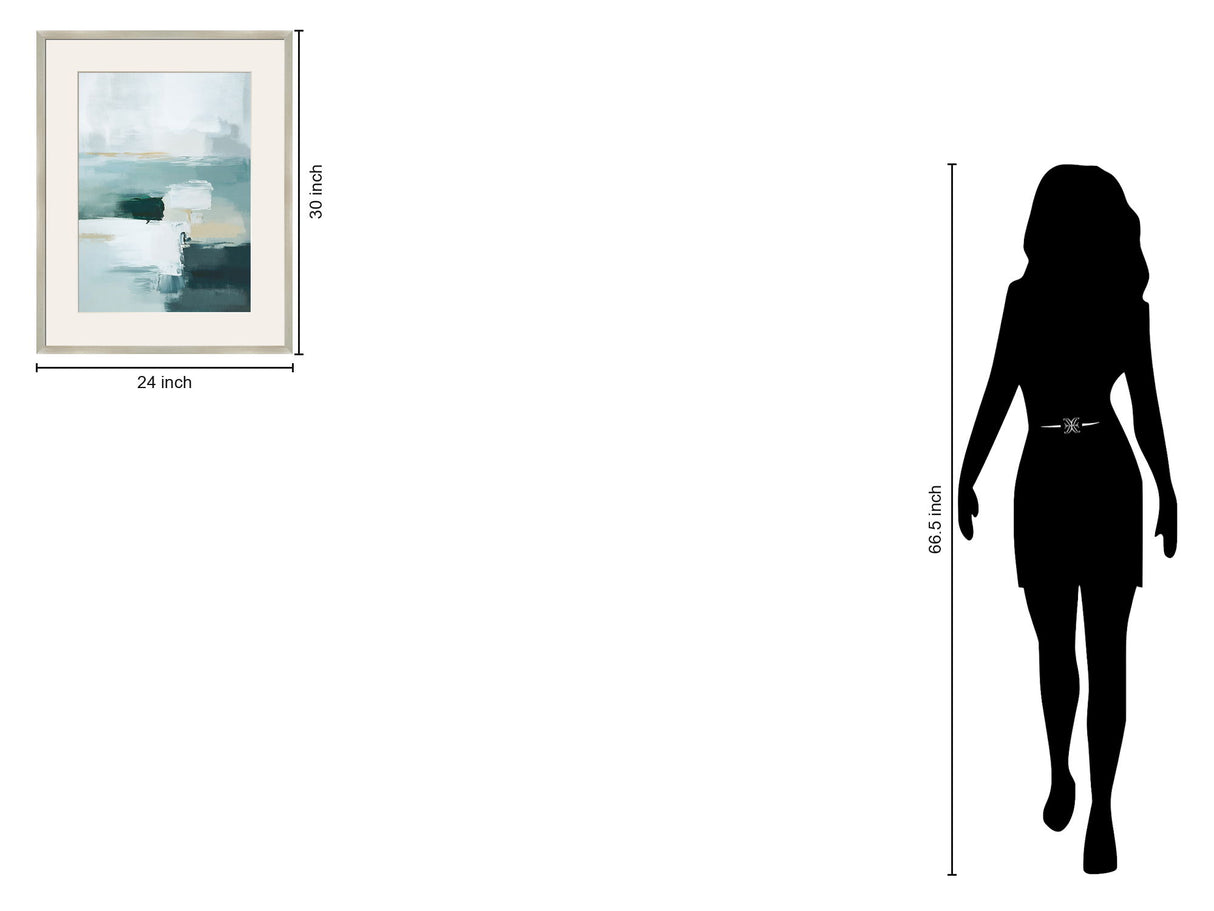 "Tranquil Horizons II" Framed Canvas Under Acrylic - Teal / Beige / Ivory