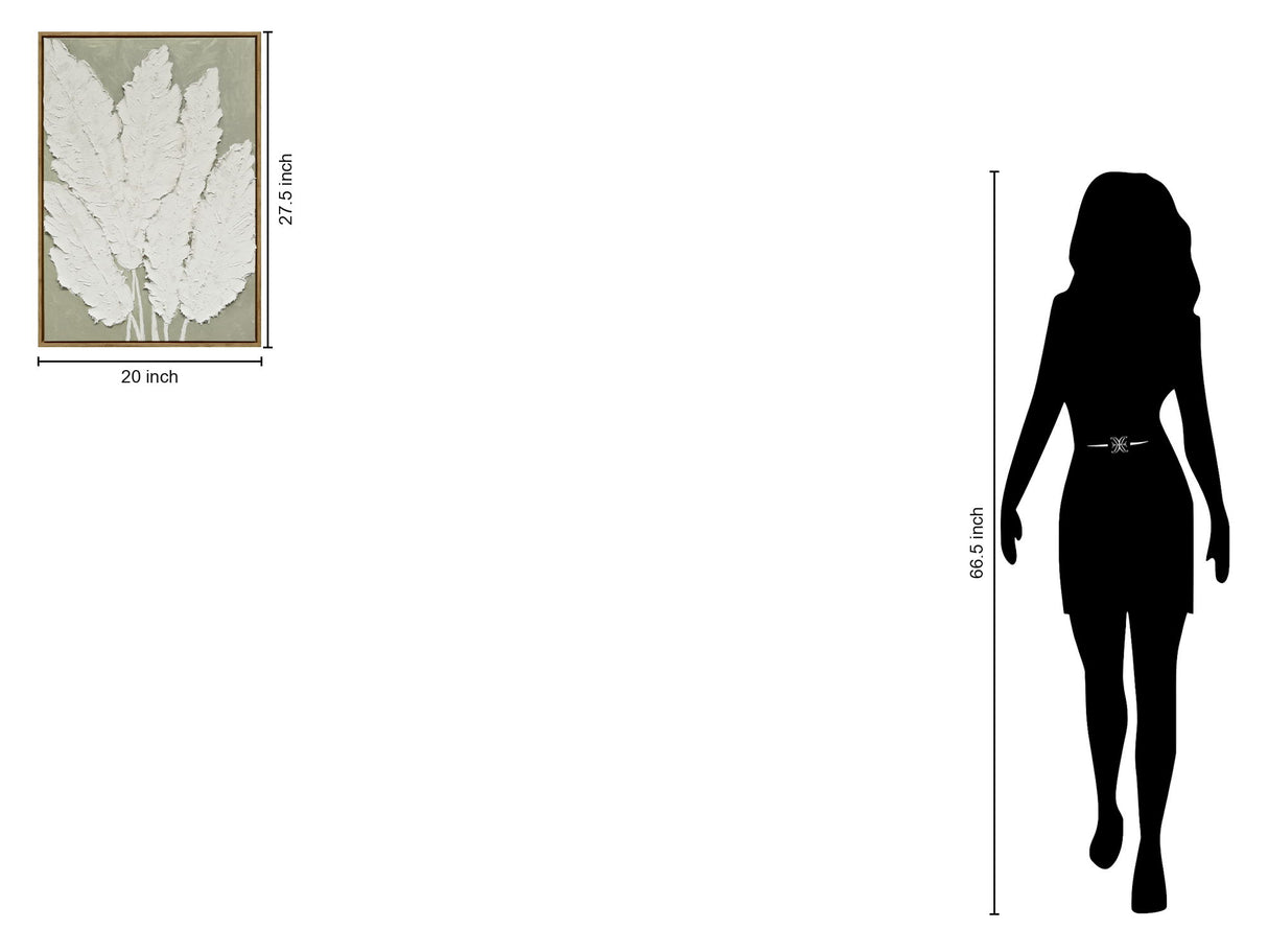 "Textured Foliage II" Hand-Embellished Canvas In Frame - Gray / White / Wood