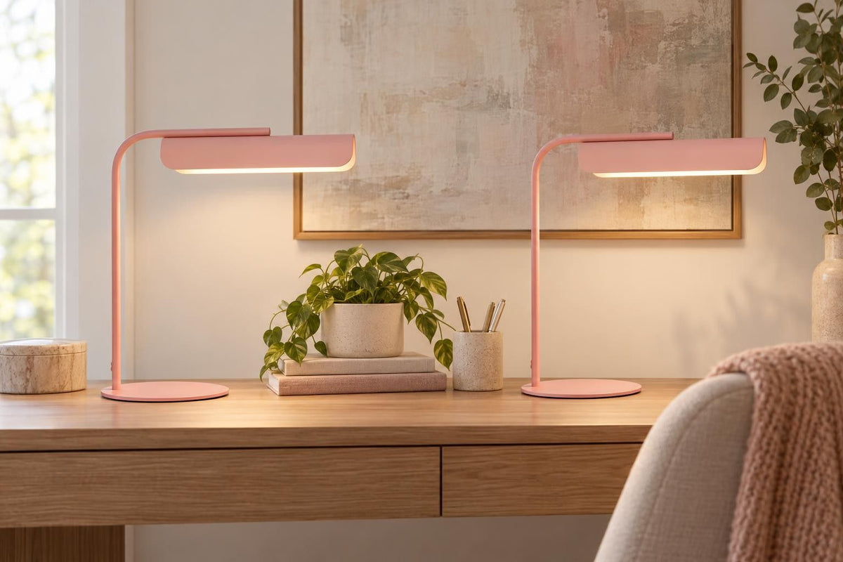 Poet'S Curve I - 14 X 14 - Metal Accent Lamp (Set of 2) - Matte Blush Pink