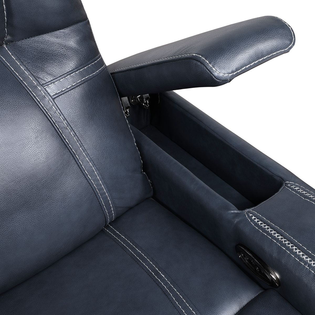Keziah - Power Double Reclining Loveseat With Center Console, Power Headrests And Storage Arms - Blue