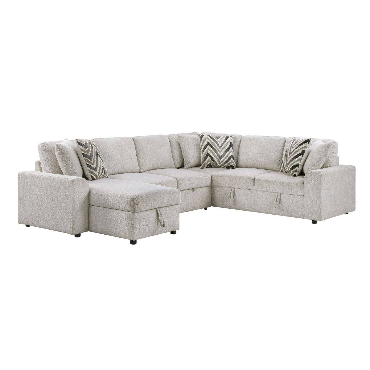 Myrtle - 3 Piece Sectional With Pull-Out Bed And Hidden Storage - Beige