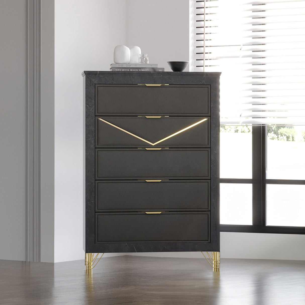 Symmetry - 5 Drawer Chest - Charcoal
