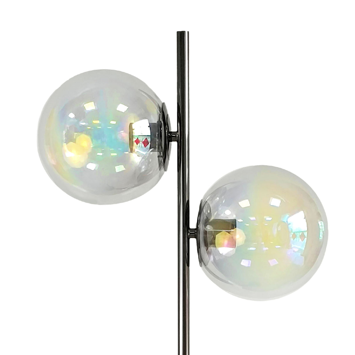 "Celestial Radiance" Metal Floor Lamp With Iridescent Glass Globes - Gun Metal Iridescent Glass