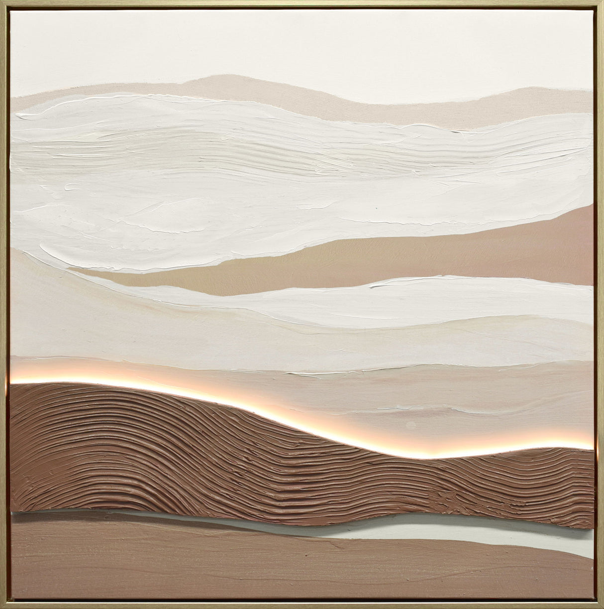 "Desert Glow II" Hand-Embellished LED In Frame - Beige / Brown / White