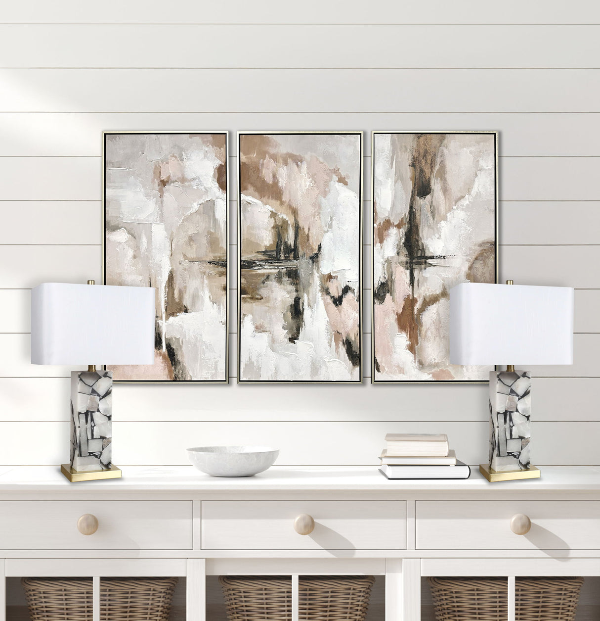 "Alabaster Mosaic" Alabaster Table Lamp (Set of 2) - Alabaster / Soft Gold