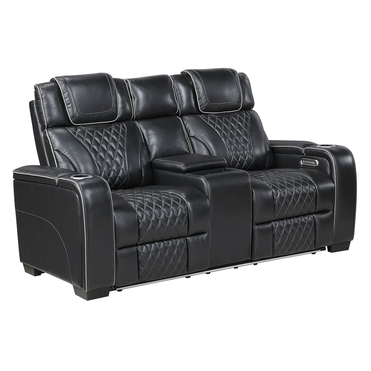 Apex - Power Double Reclining Loveseat With Center Console, Power Headrests, Storage Arms With Cup Holders, Wireless Charger, Air Massage And Heat, LED Lighting And Charging Ports