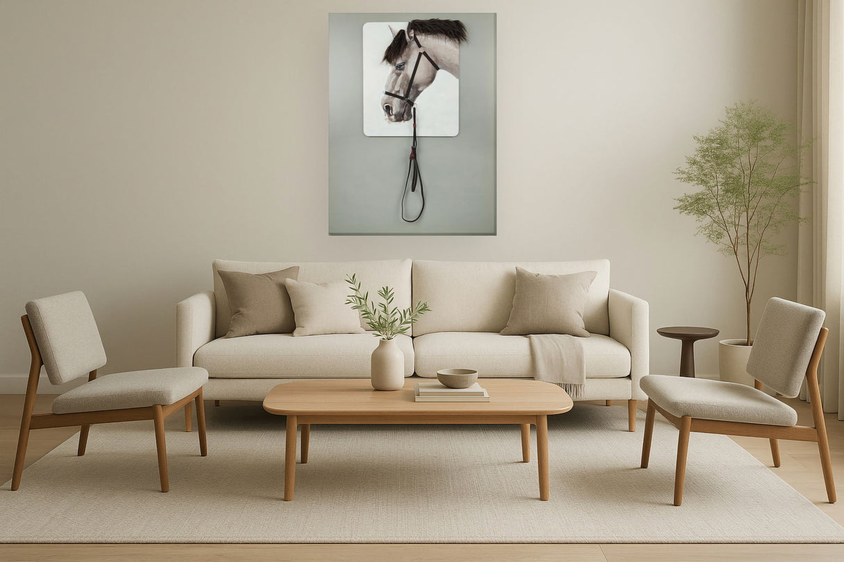 "Equine Elegance" Hand-Painted Canvas With Hair - White / Gray / Black