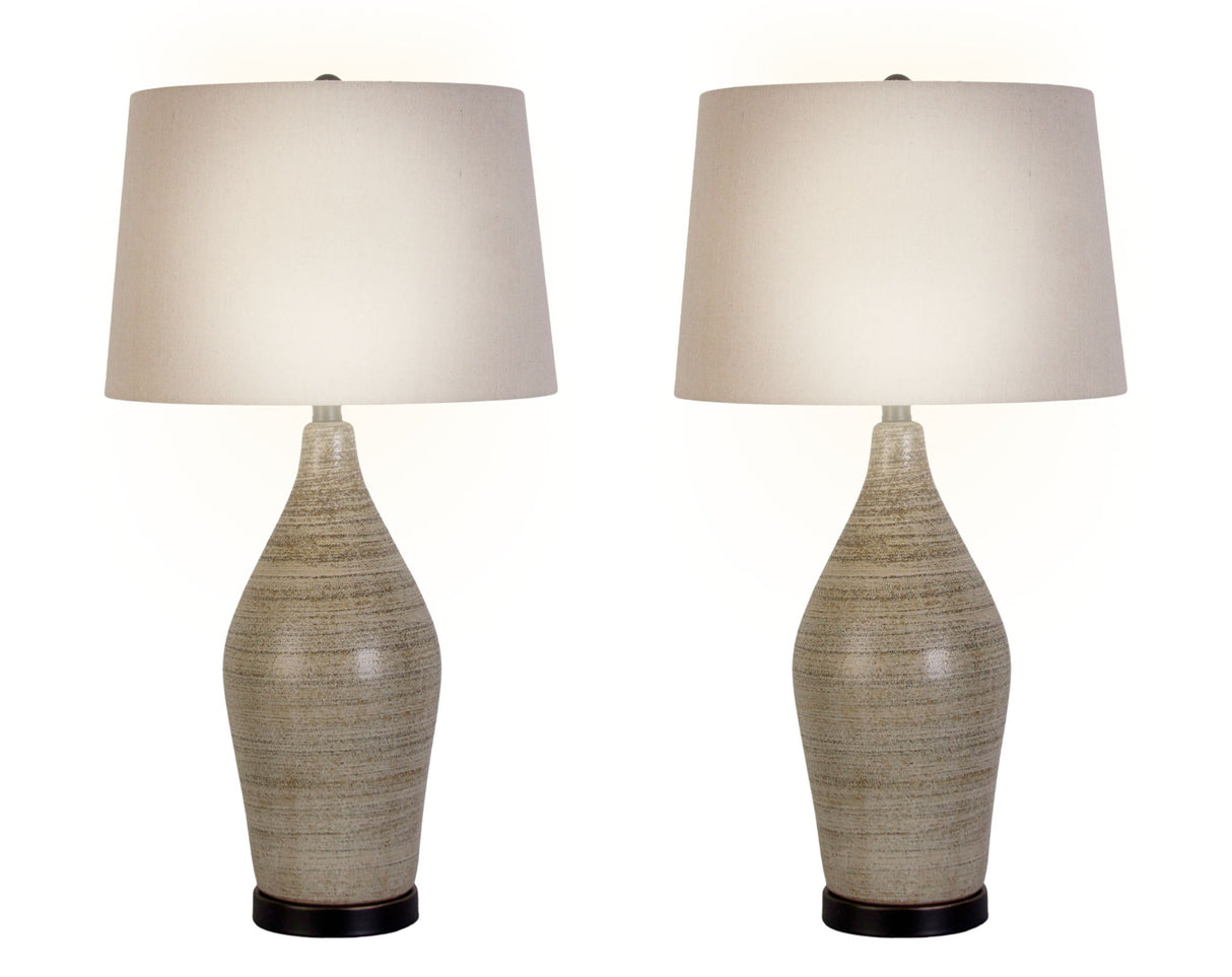 "Serene Stone" Ceramic Table Lamp (Set of 2) - Natural Finishes/Matte Black