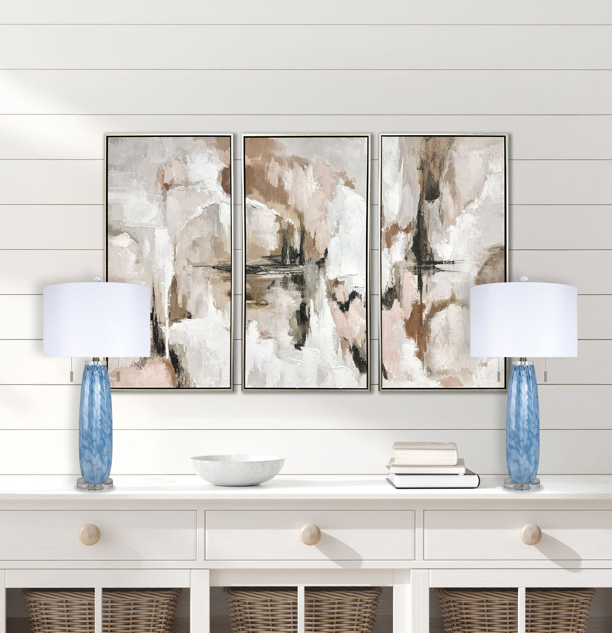 "Azure Display" Art Glass Table Lamp (Set of 2) - Blue Art Glass / Clear Crystal / Soft Gold