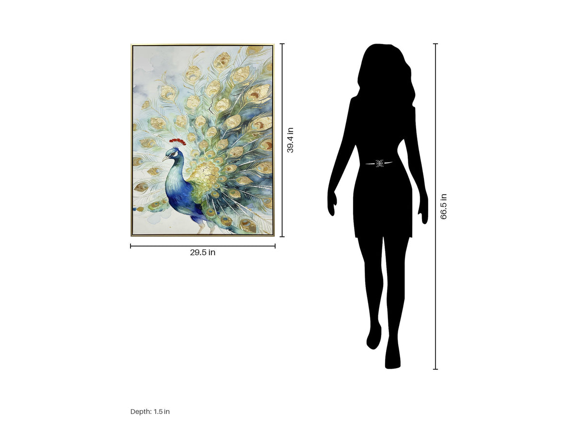 Peacock Promenade - 30 X 39 - Hand-Embellished Canvas In Frame - Blue