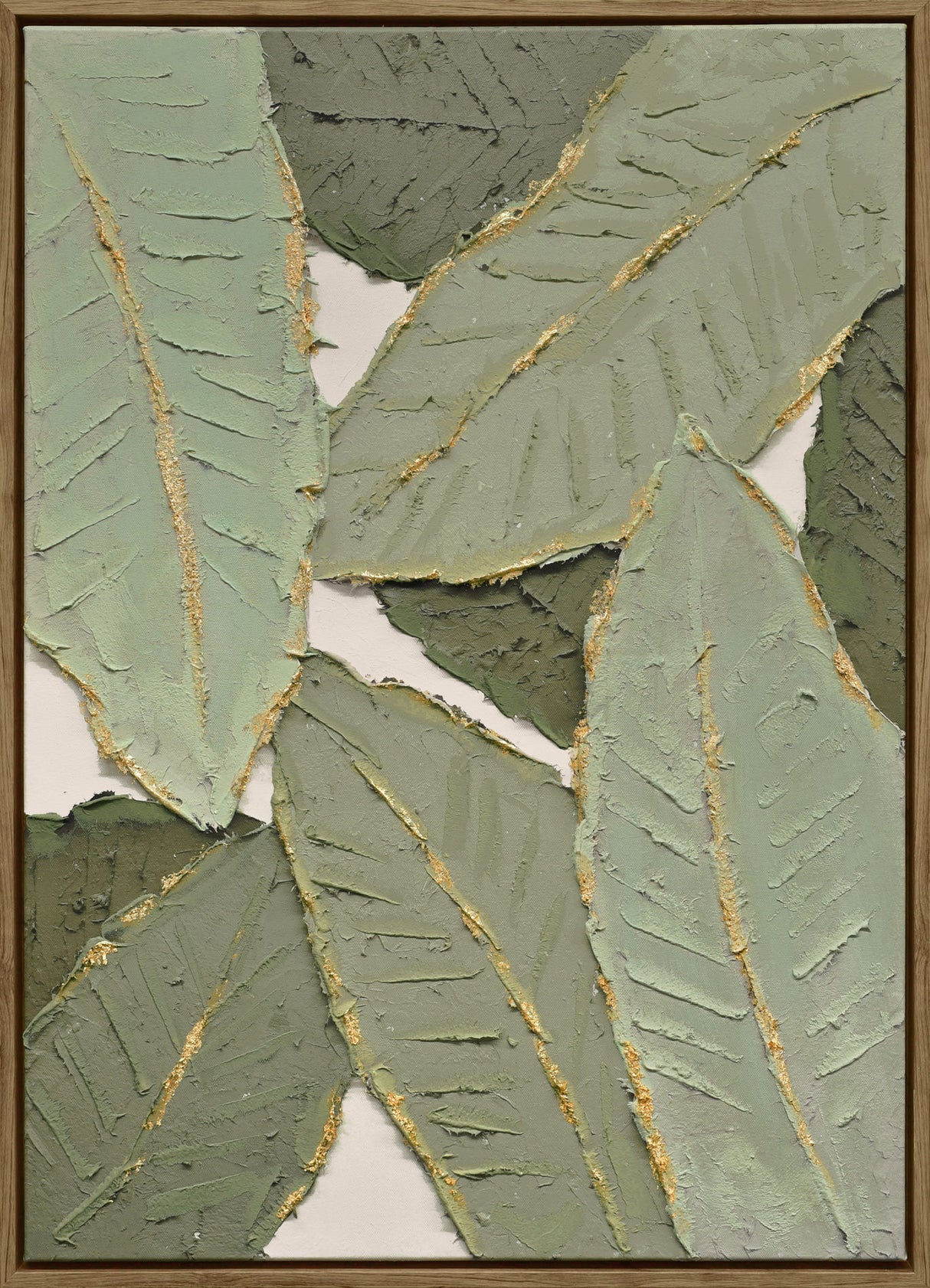 "Verdant Essence I" Hand-Embellished Canvas In Frame - Green / Gold / Wood