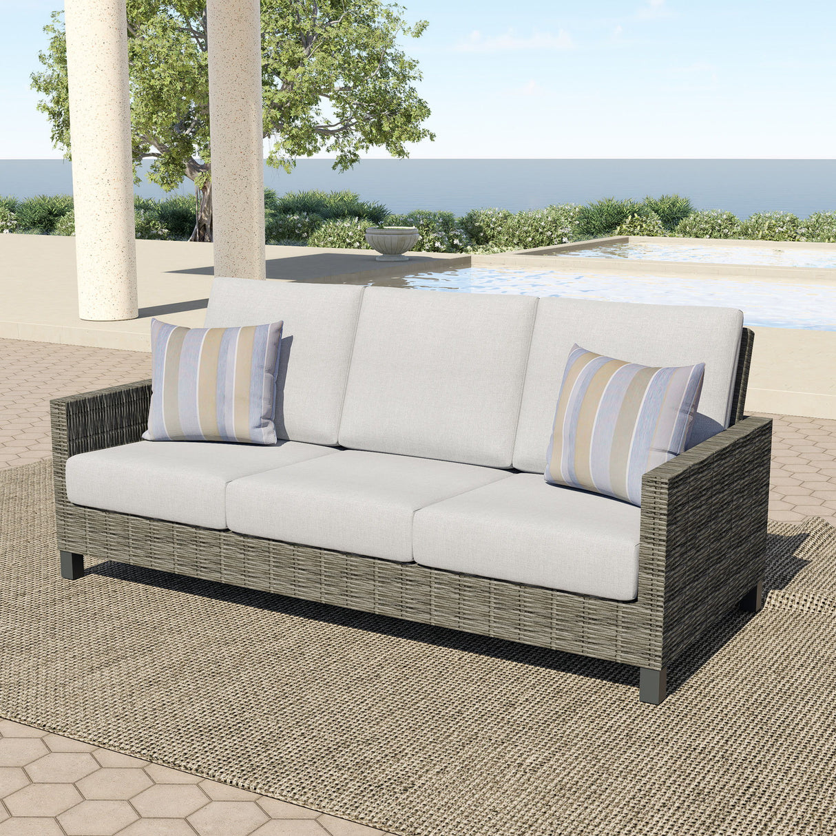 Bungalow - Patio Sofa With 2 Accent Pillows - Gray