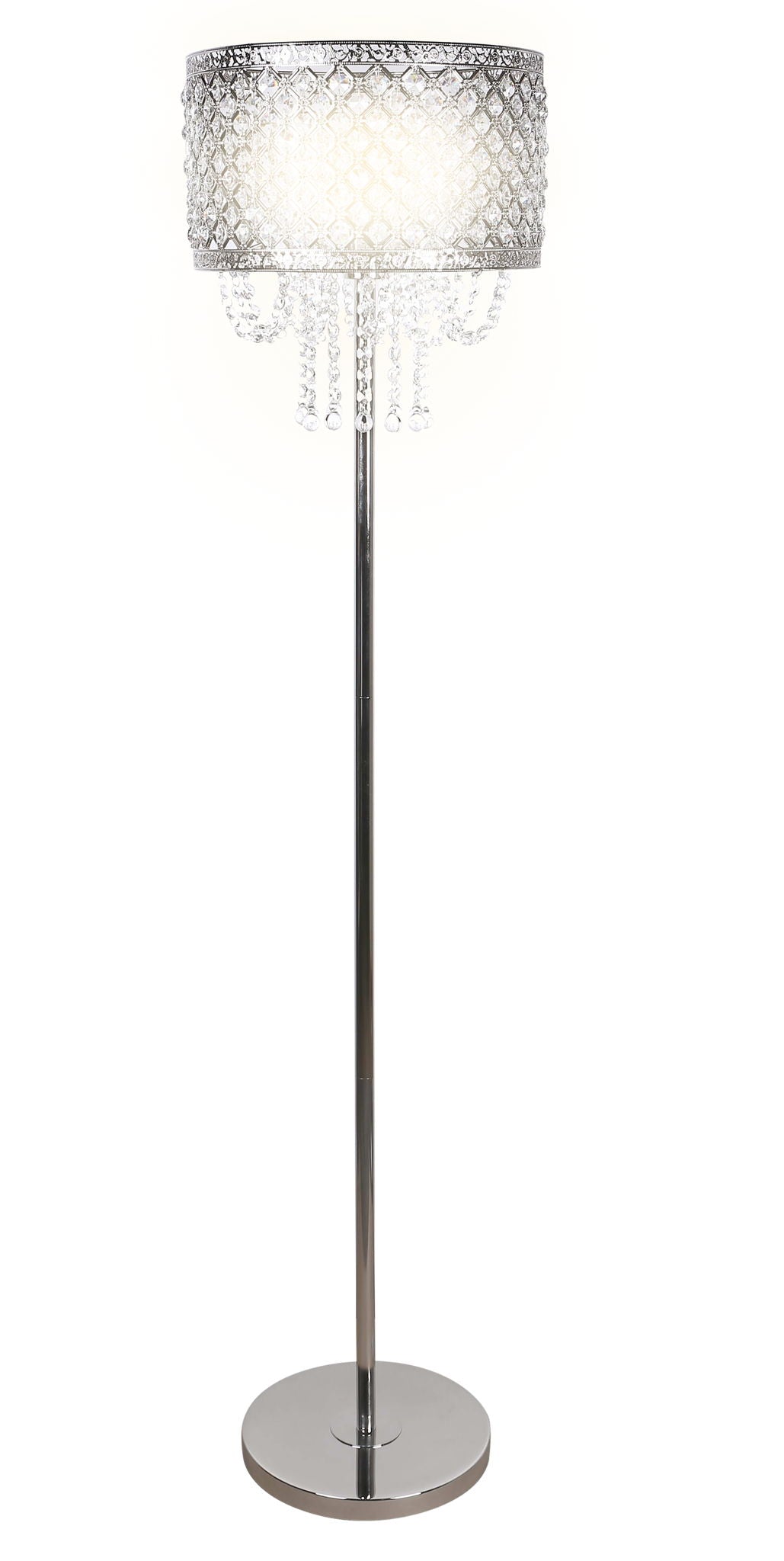 "Crystal Elegance I" Metal Floor Lamp - Polished Nickel / Clear Crystal
