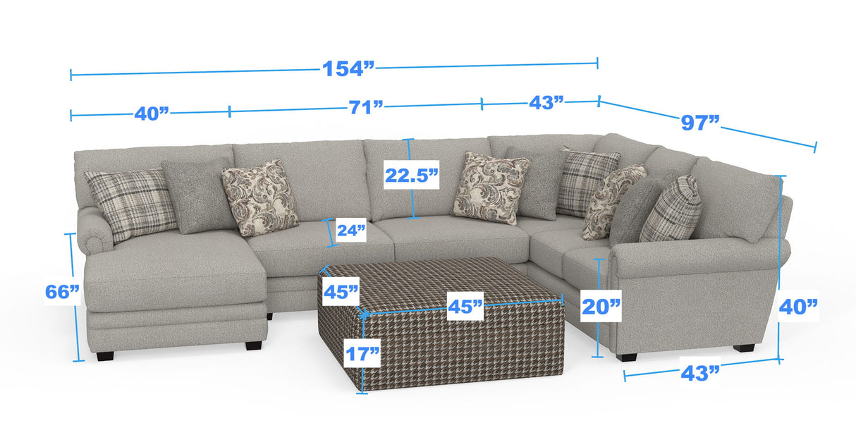 Livingston - Sectional With Comfort Coil Seating, 40" Cocktail Ottoman And Accent Pillows Included