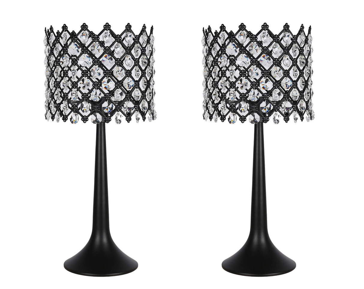 "Crystal Lattice Radiance" Metal And Crystal Table Lamp (Set of 2) - Matt Black / Clear Crystal