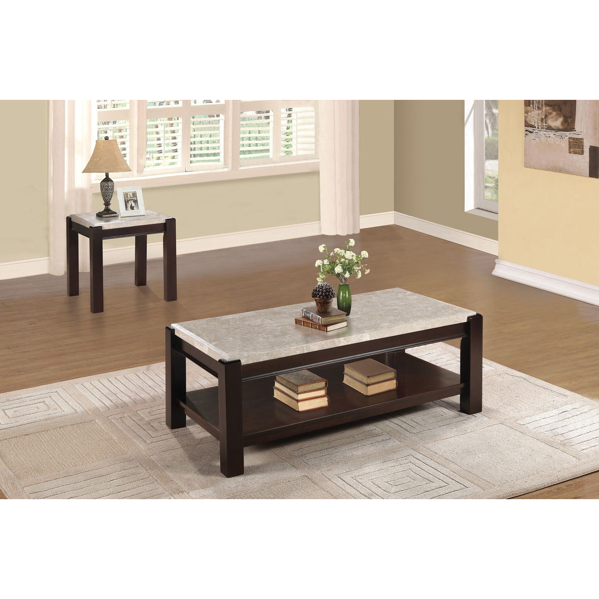 Festus - End Table, Marble Top - Cherry / Taupe