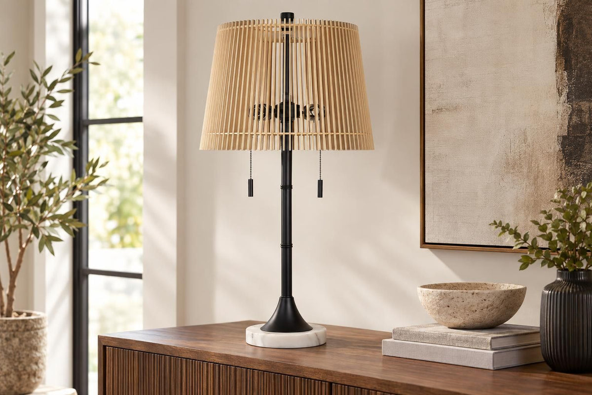 Linden Cadence - 29 X 14 - Metal Buffet Lamp (Set of 2) - Matte Black, White Marble