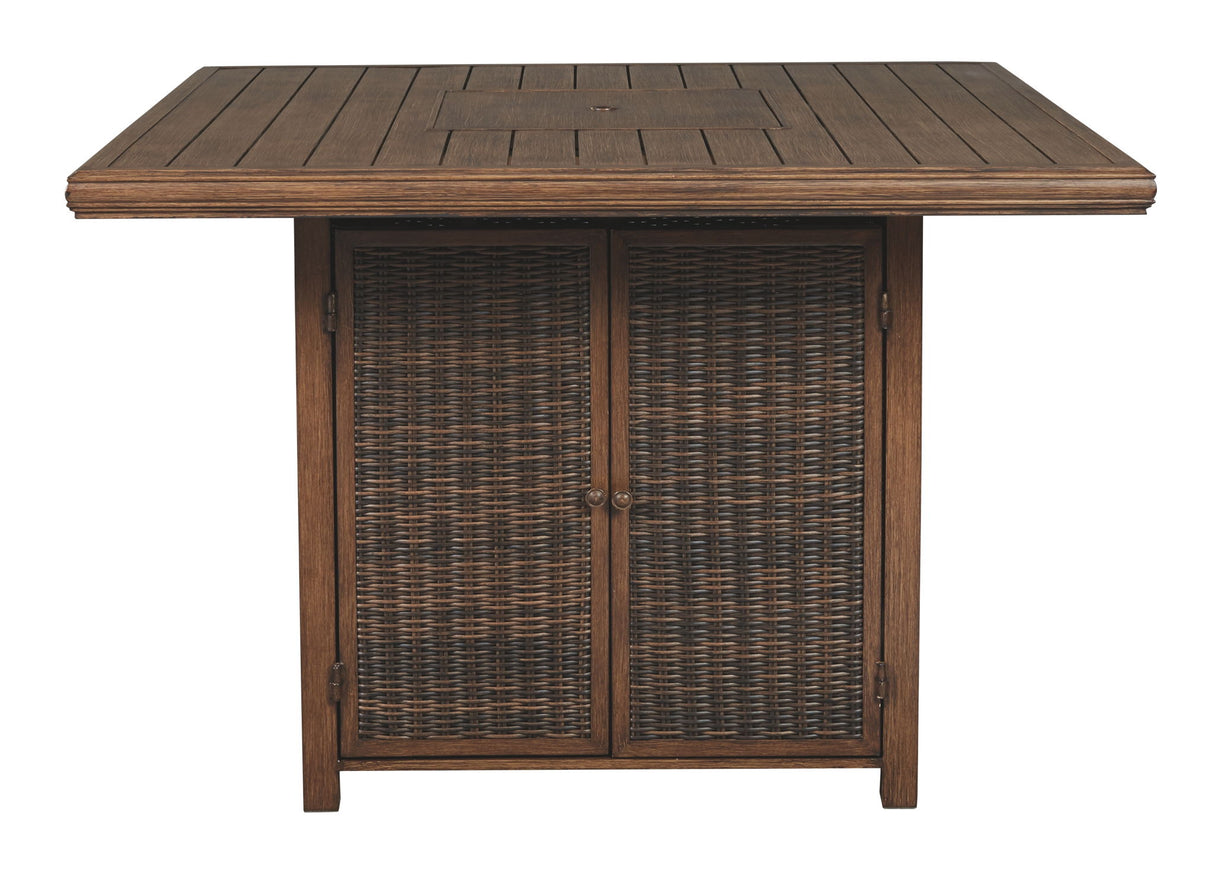 Paradise Trail - Square Bar Table w/Fire Pit - Medium Brown