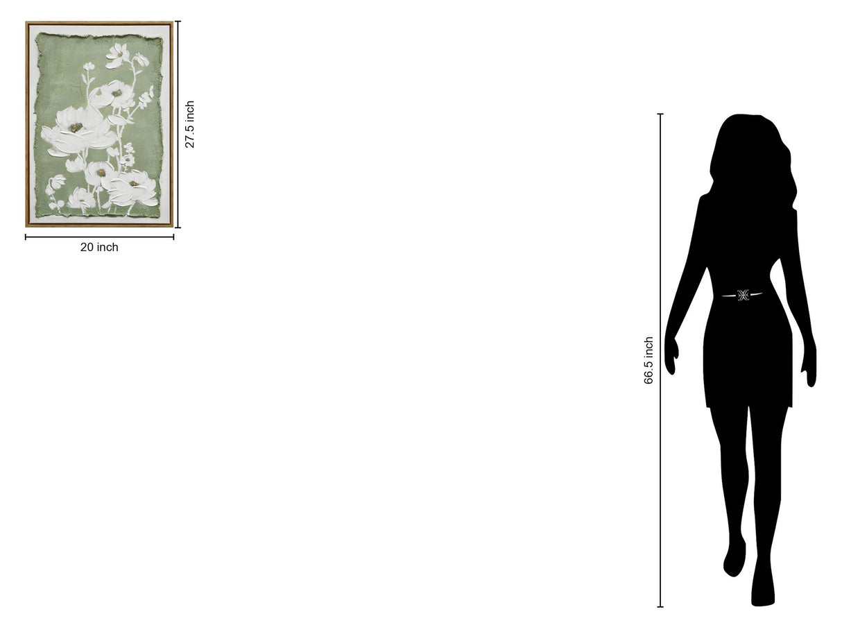 "Blossom Serenity II" Hand-Embellished Canvas In Frame - Green / White / Natural Wood