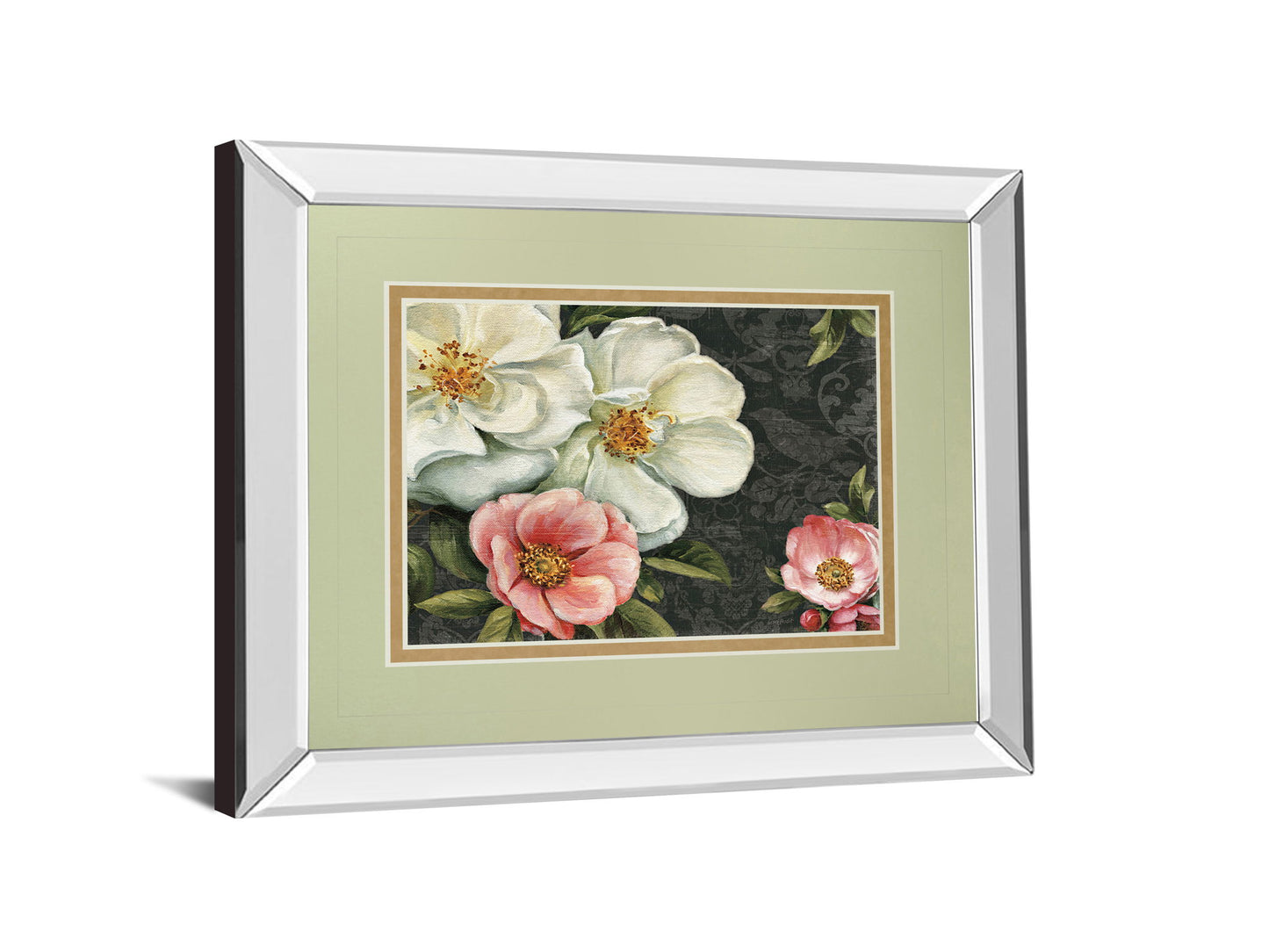 Floral Damask I By Lisa Audit - Mirror Framed Print Wall Art - Beige