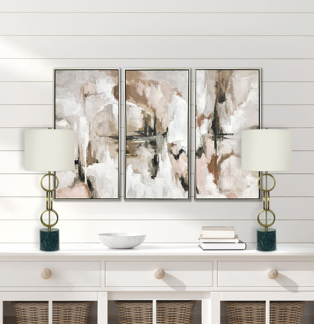 "Marble Harmony" Metal Table Lamp On Marble Base (Set of 2) - Green Marble / Matte Golden Bronze