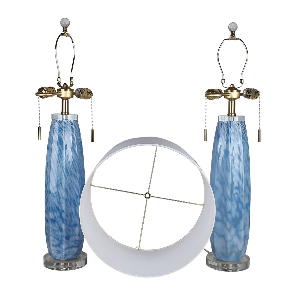 "Azure Display" Art Glass Table Lamp (Set of 2) - Blue Art Glass / Clear Crystal / Soft Gold