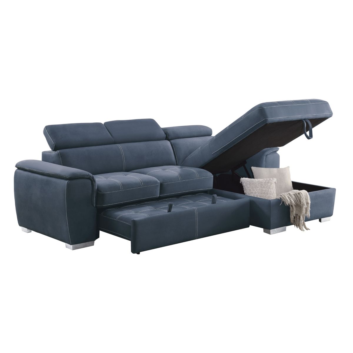 Ferriday - 2 Piece Sectional With Adjustable Headrests, Pull-Out Bed And Right Chaise With Hidden Storage