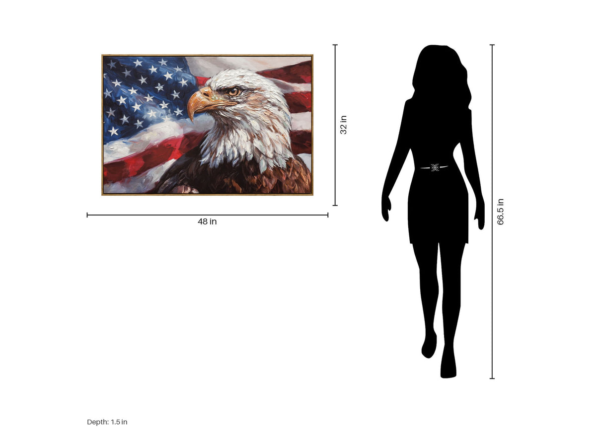 Liberty'S Steady Gaze - 48 X 32 - Hand-Embellished Canvas In Frame - Red, White, Blue, Brown