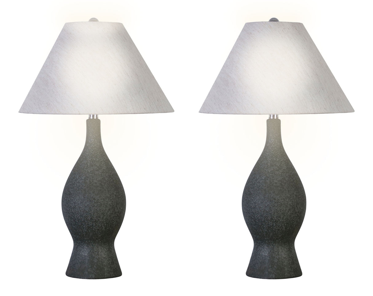 "Cerulean Elegance" Ceramic Table Lamp (Set of 2) - Blue Gray