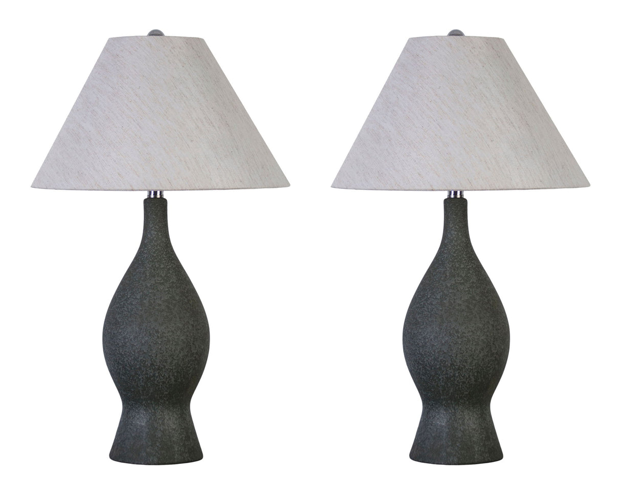 "Cerulean Elegance" Ceramic Table Lamp (Set of 2) - Blue Gray