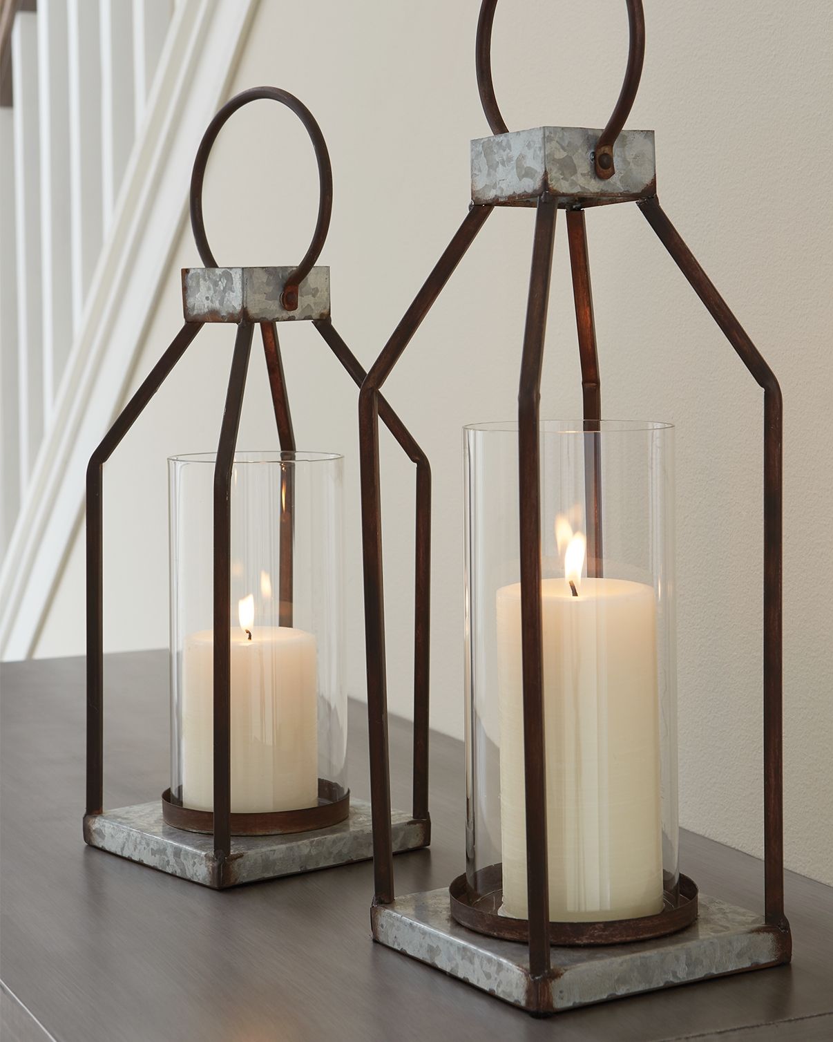 Diedrick - Lantern Set (Set of 2) - Gray / Black