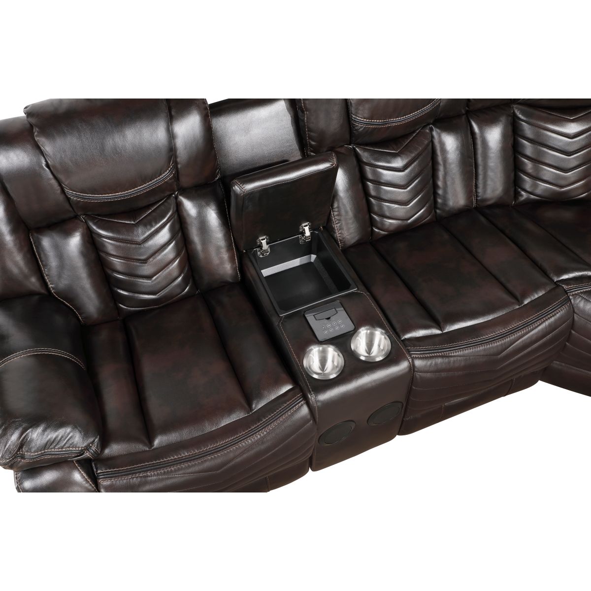 Ramone - 3 Piece Power Reclining Sectional With Consoles, Speakers, Subwoofer And LED Lighting - Brown