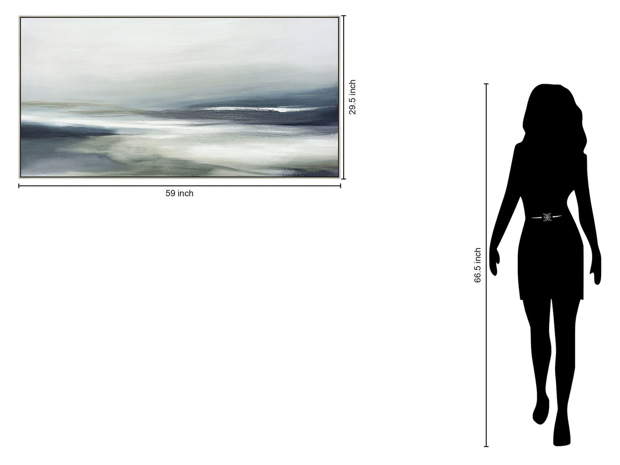 "Serene Horizon" Hand-Embellished Canvas In Frame - Blue / Gray