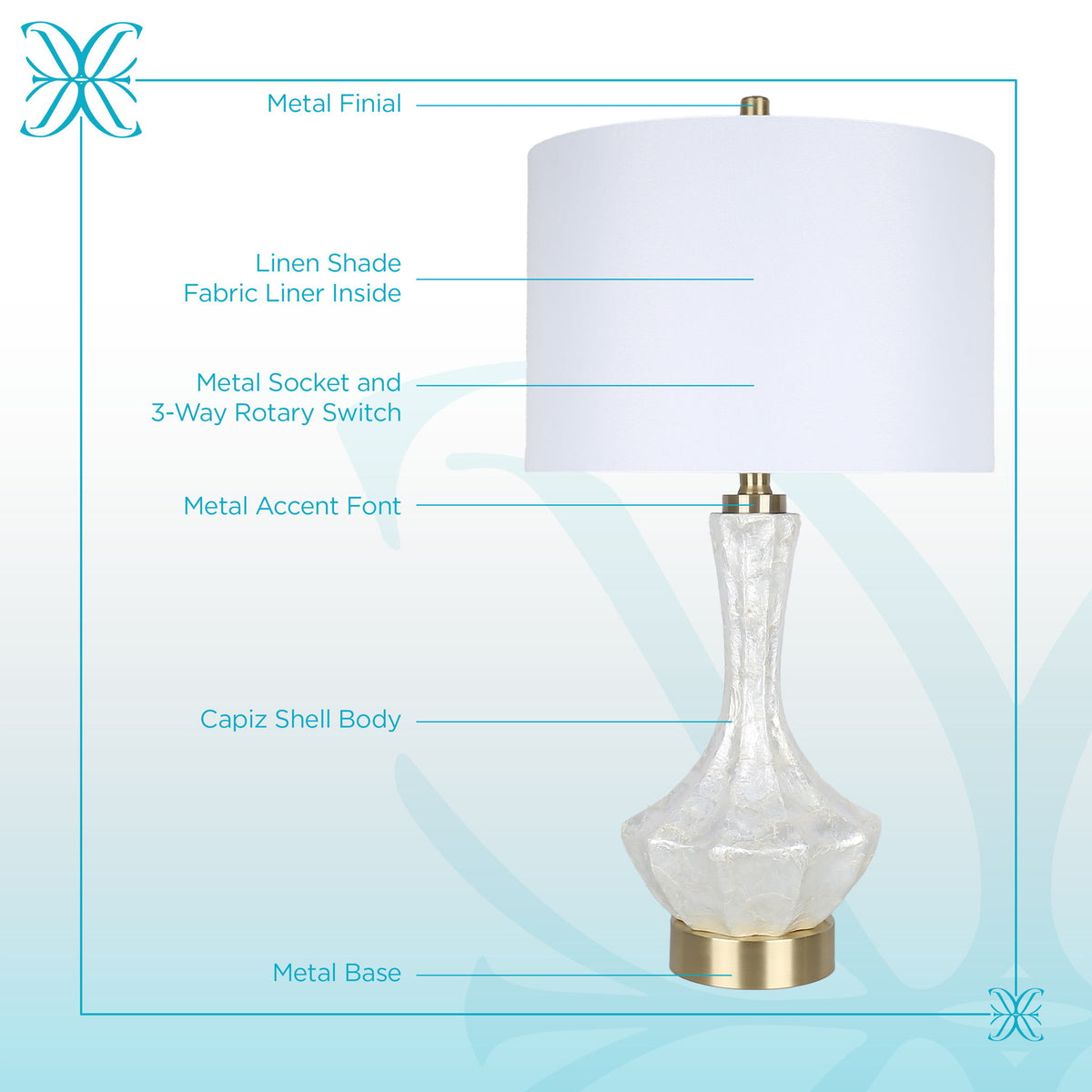 Crystal Shell Capiz Shell & Metal Table Lamp (Set of 2) - White Shell / Soft Gold