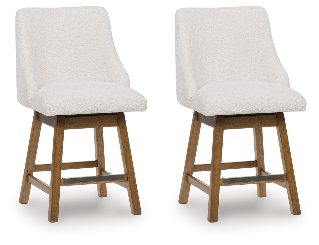 Cabalynn - Upholstered Swivel Barstool (Set of 2) - Oatmeal / Light Brown