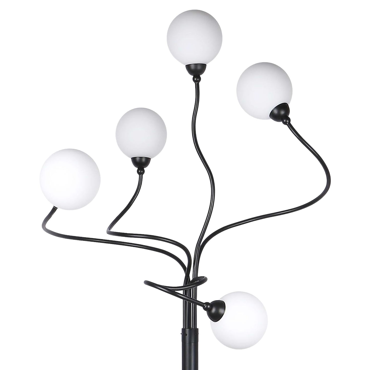 "Celestial Branch" Metal Floor Lamp - Matte Black / White Frosted Glass / White Marble / Soft Gold
