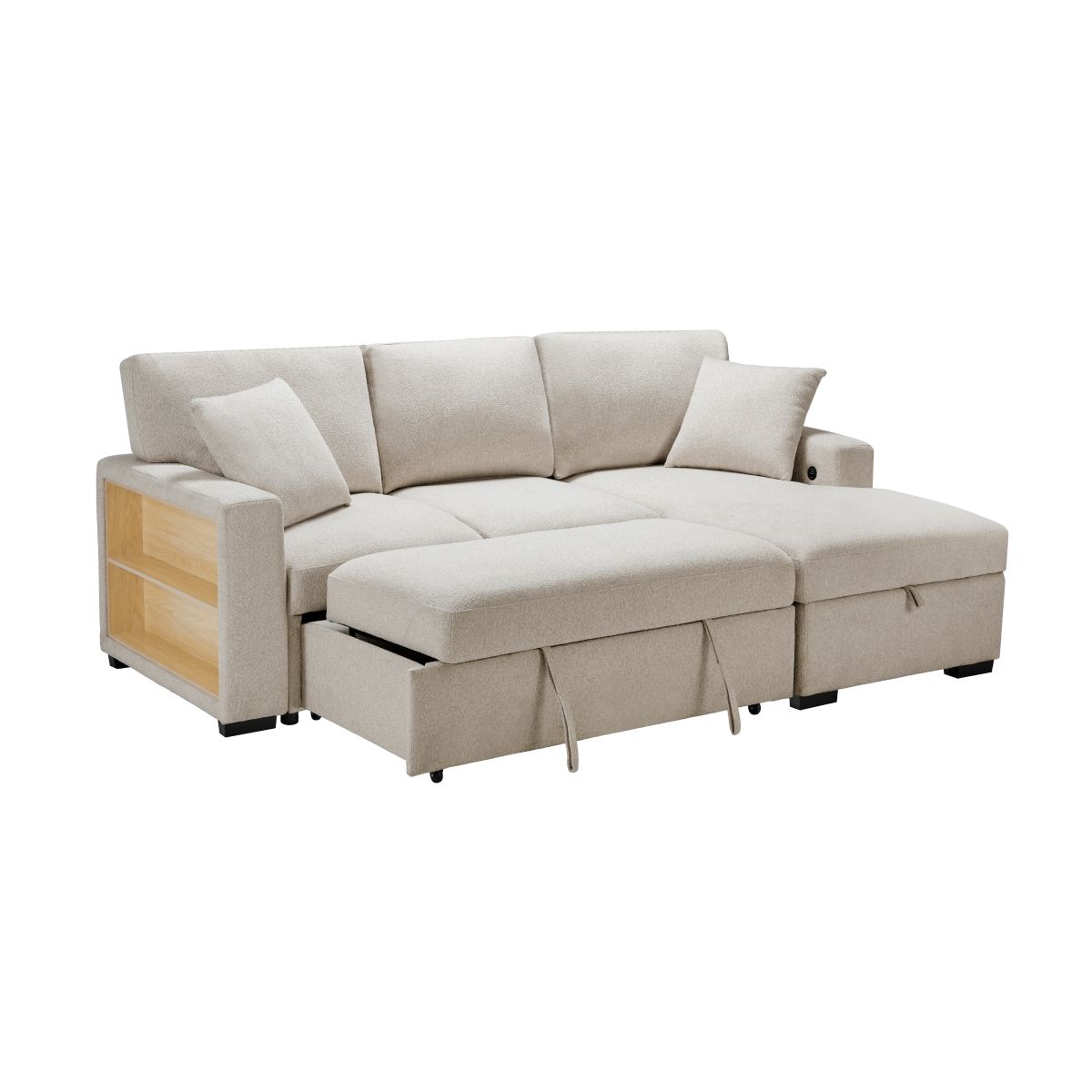 Pompano - Sectional With Chaise, Pull-Out Bed And Hidden Storage, Charging Ports