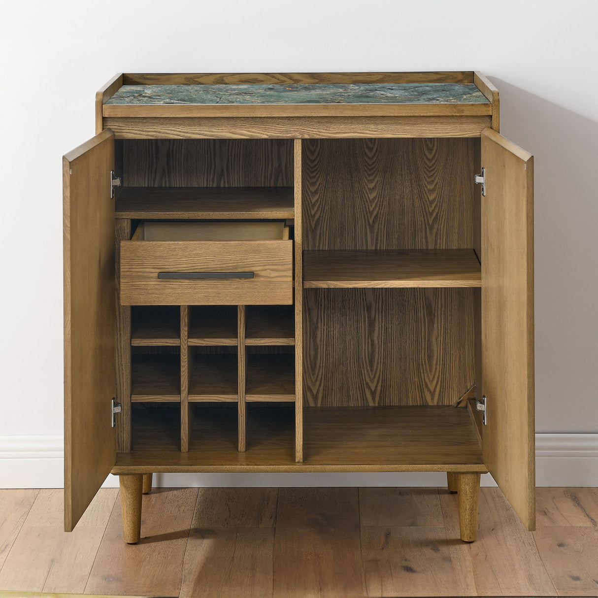 Novato - Bar Cabinet With Sintered Stone Inlay Top - Light Brown
