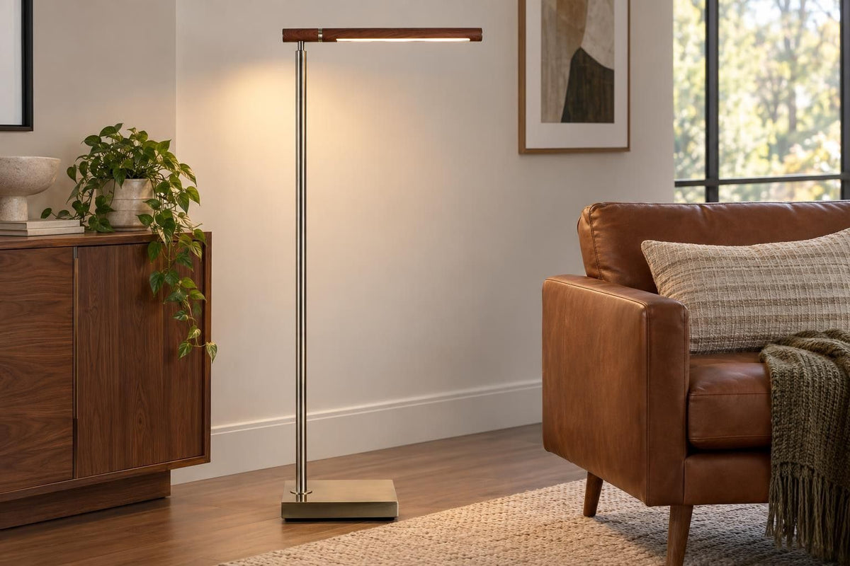 Walnut Skyline - 50 X 15 - Metal Floor Lamp - Antique Brass