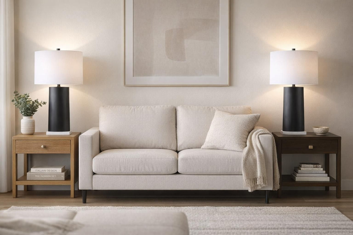 Monolith Aura Metal & Marble Table Lamp (Set of 2) - Matte Black / White Marble