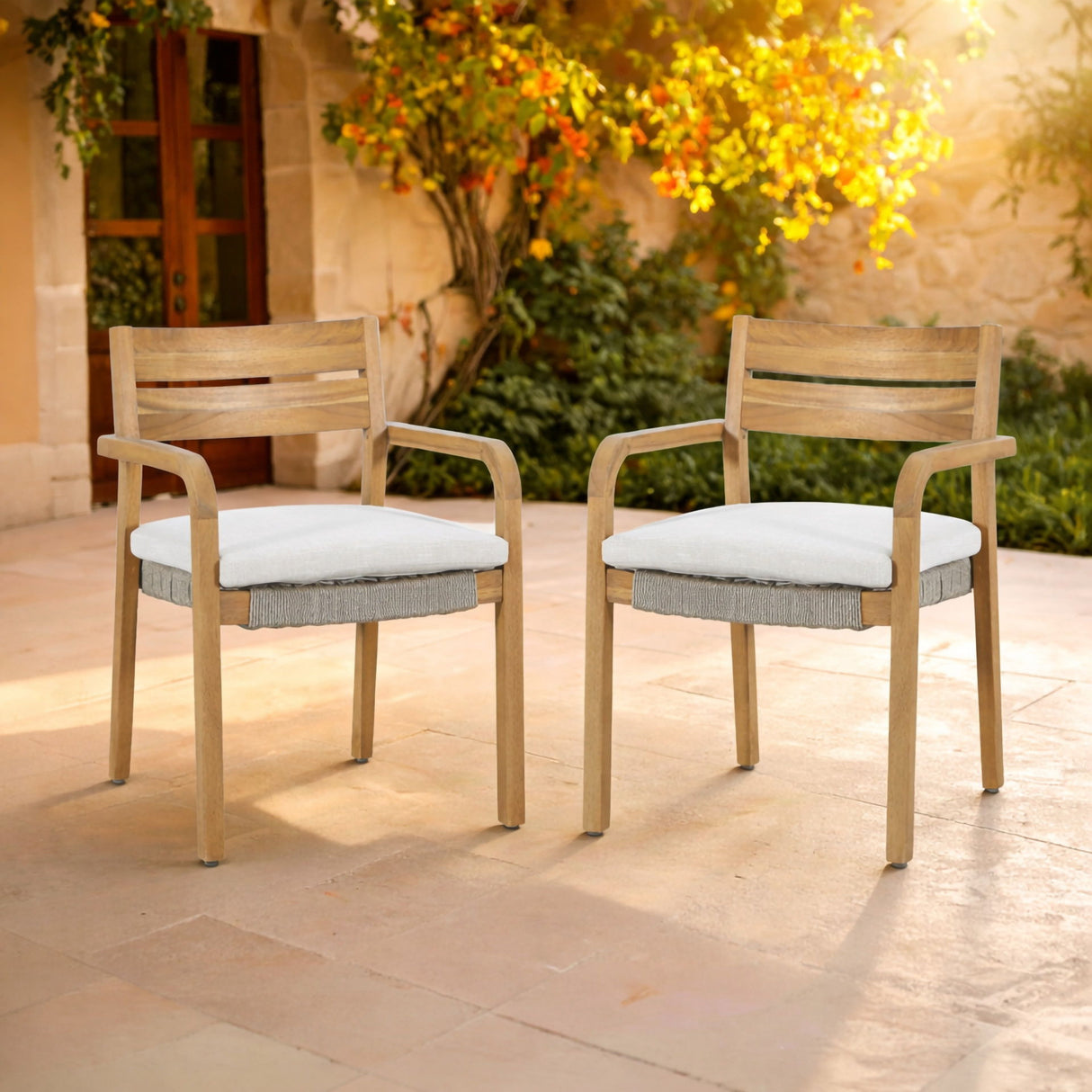 Arden - Wood And Wicker Patio Dining Chair (Set of 2) - Natural / Brown