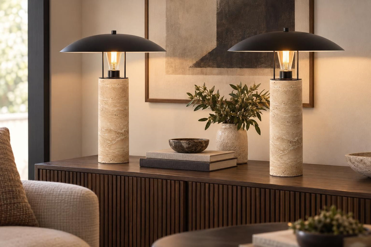 Mesa Canopy - 20 X 16 - Travertine Accent Lamp (Set of 2) - Travertine