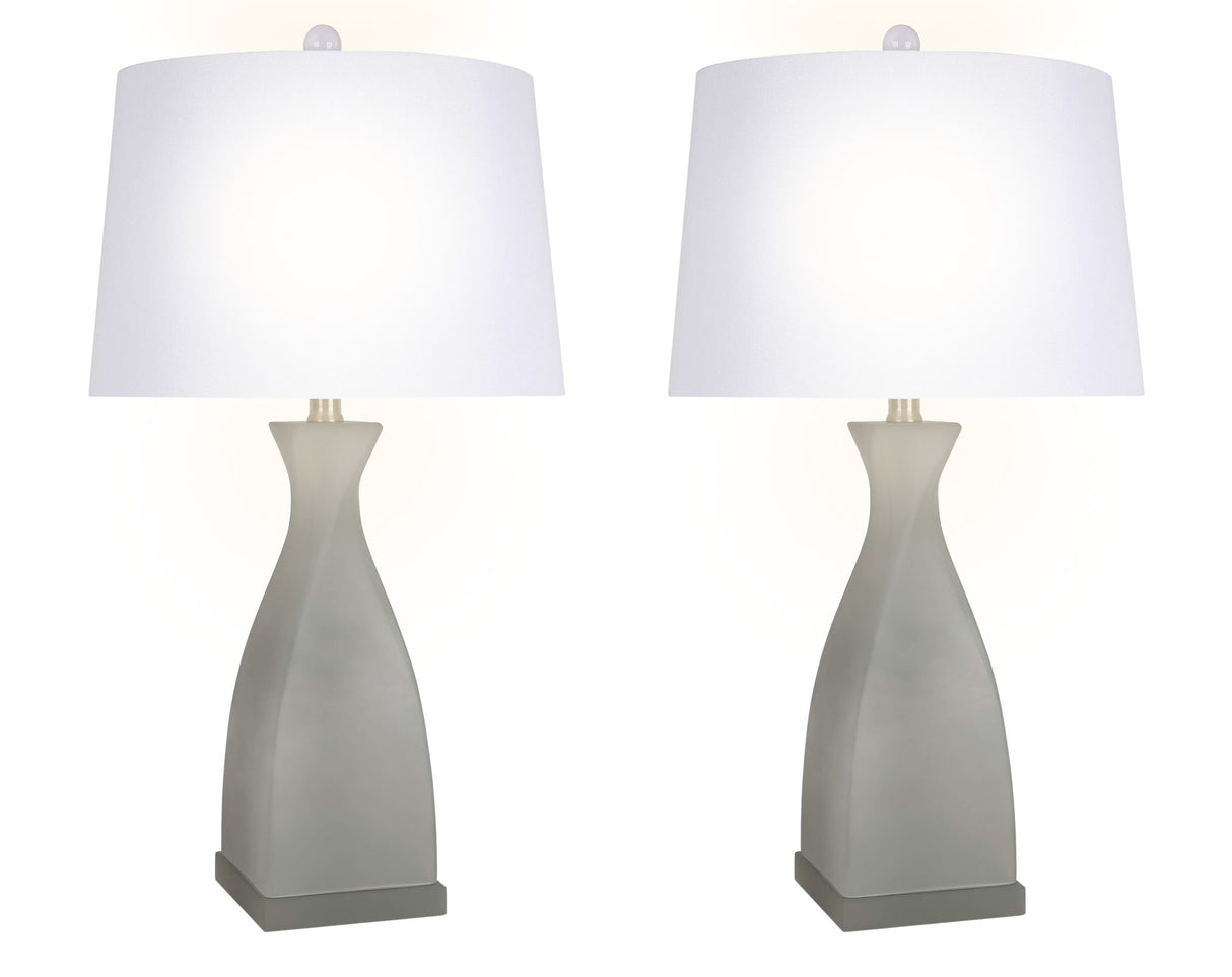 "Sage Elegance" Art Glass Table Lamp (Set of 2) - Frosted Sage Green / Frosted Crystal
