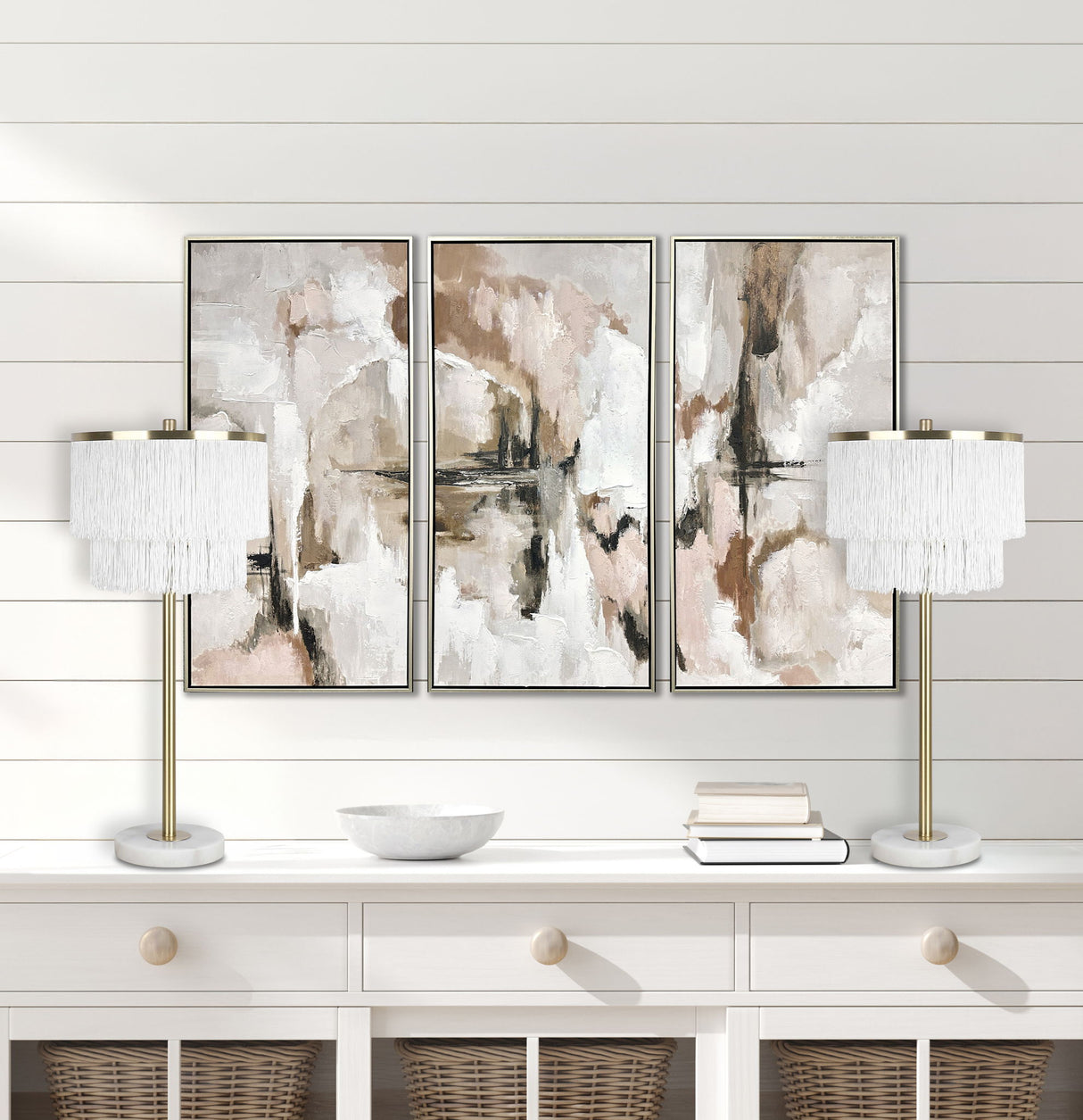 "Tassel Elegance II" Metal Table Lamp (Set of 2) - Soft Gold / White