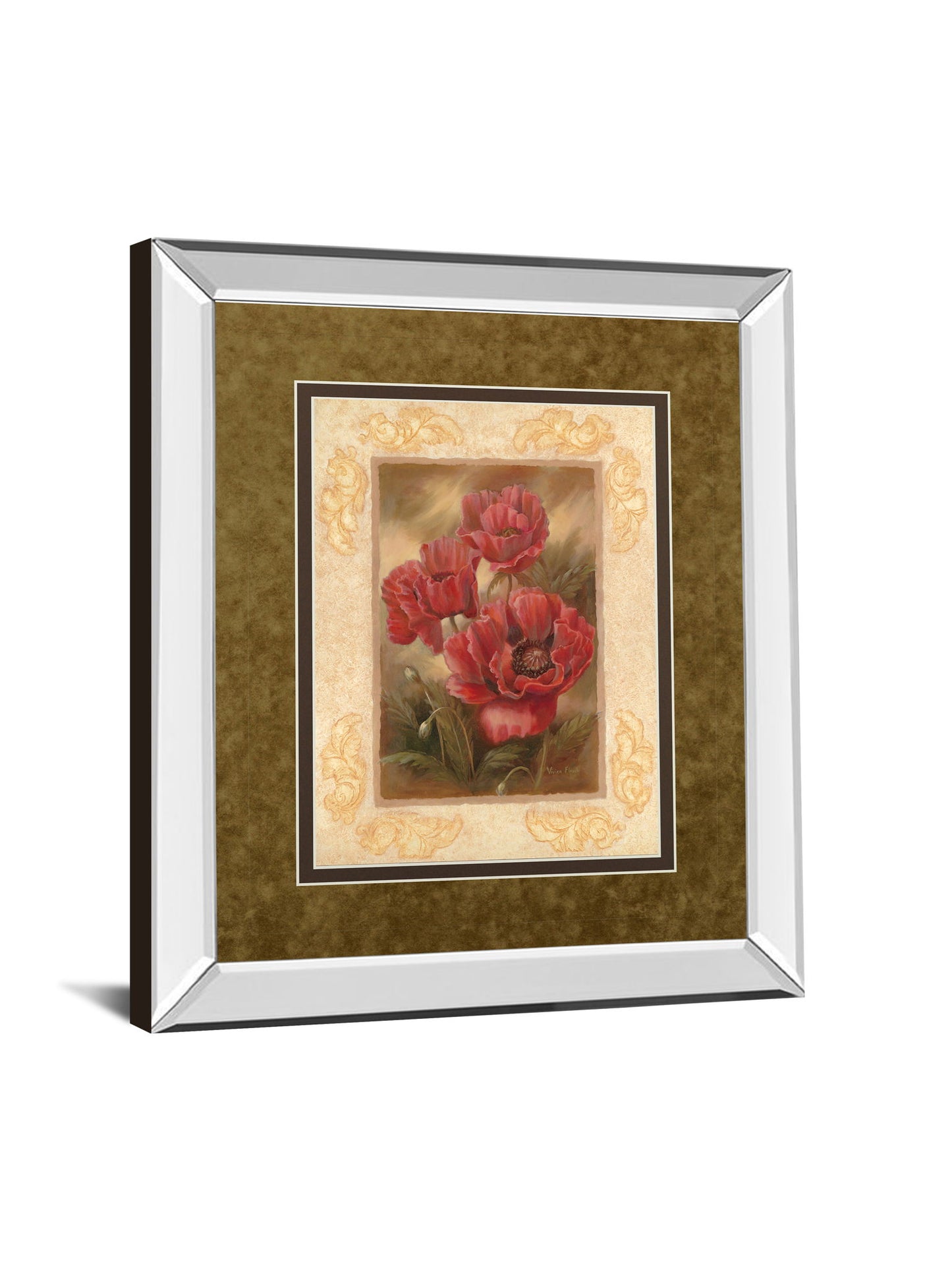 Daphne's Poppies By Vivian Flasch - Mirror Framed Print Wall Art - Light Brown